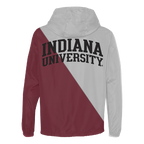 Indiana Hoosiers Gray and red jacket with  'Indiana University' text on back view. 