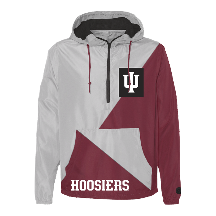Indiana Hoosiers Gray and red jacket with 'Hoosiers' text front view. 