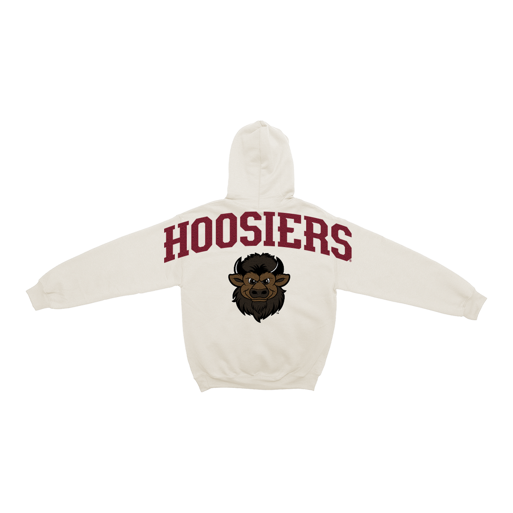 Indiana Hoosiers Chenille Mascot Hoodie in white view from the back. 