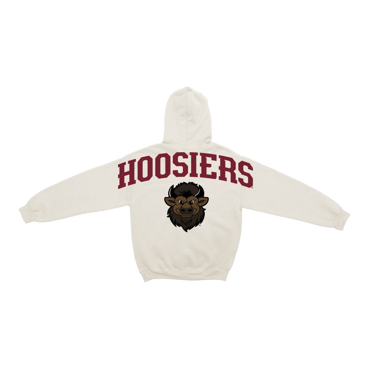 Indiana Hoosiers Chenille Mascot Hoodie in white view from the back. 