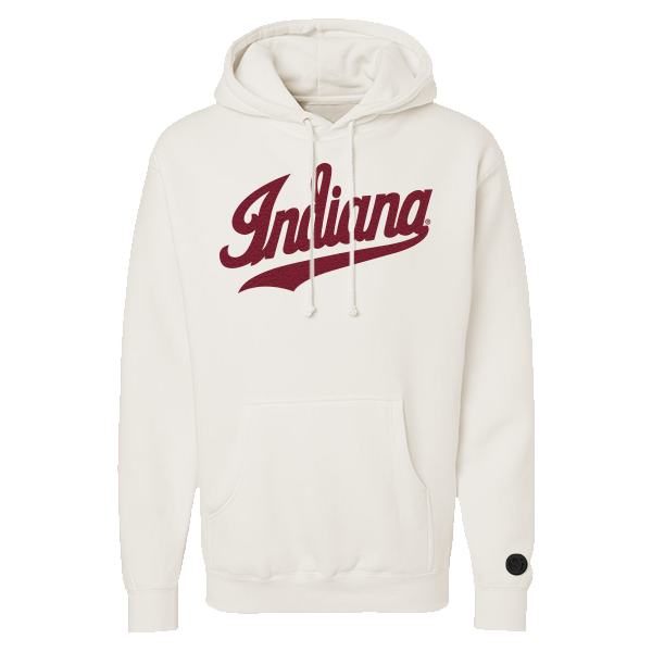 Indiana Hoosiers Chenille Mascot Hoodie in white view from the from. 