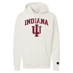 White hoodie with 'Indiana' and logo on a white background.