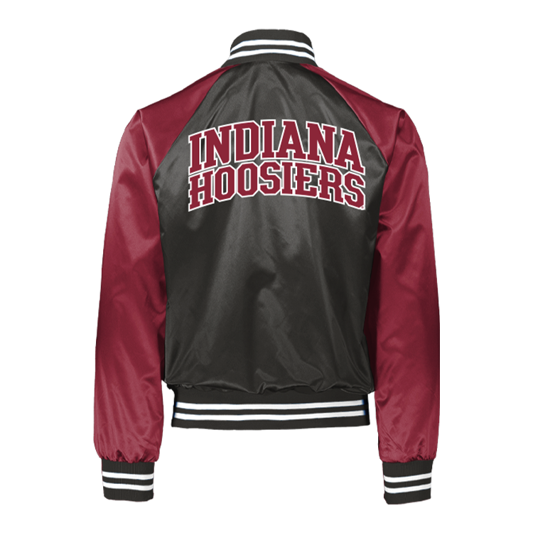 Indiana Hoosiers coach jacket in Black and red jacket with 'Indiana Hoosiers' across  the back. 