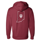 Red Indiana Hoosiers hoodie with IU logo pattern bac view with 'IU' logo. 