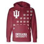 Red Indiana Hoosiers hoodie with IU logo pattern front view. 