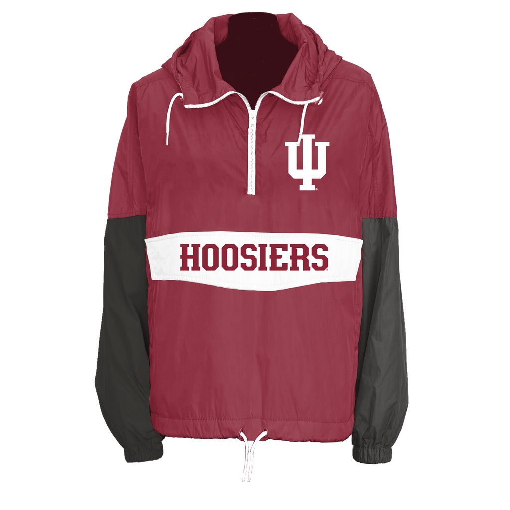 Red and black vintage style Indianna Hoosiers jacket with 'Hoosiers' on the left chess patch. 