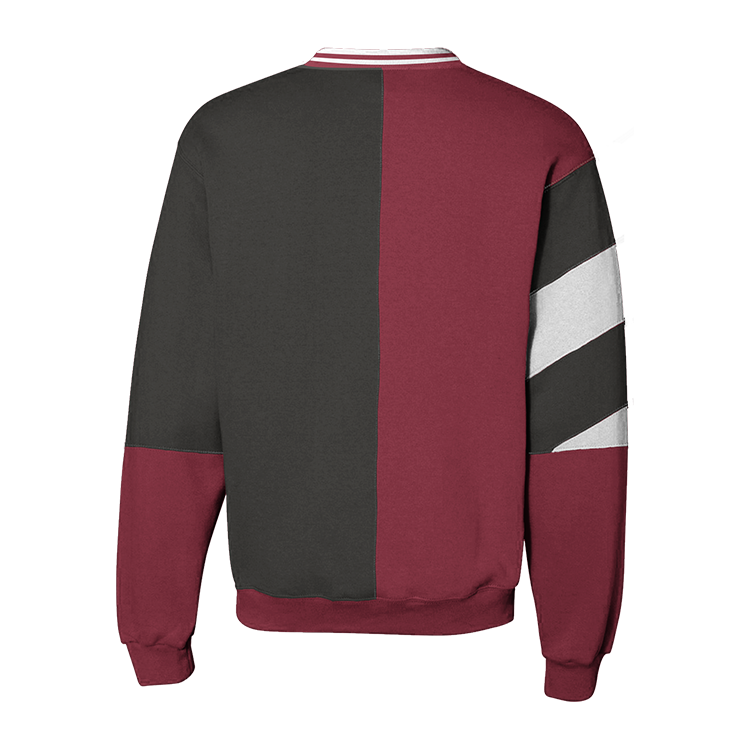 Indiana Hoosiers Split Crewneck black in maroon and black sections. 