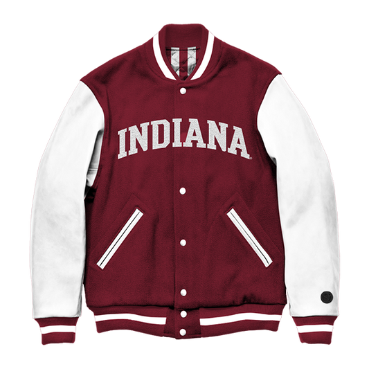 Chaqueta universitaria de los Indiana Hoosiers con forro de rayas de caramelo