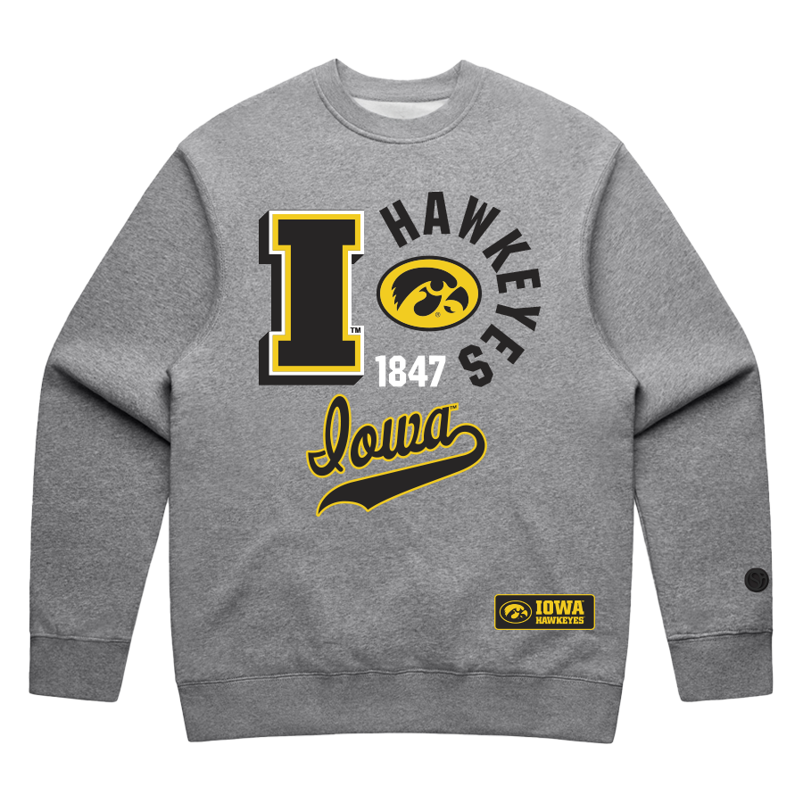 Gray Iowa Hawkeyes Crewneck - Official NCAA Licensed Collegiate Apparel