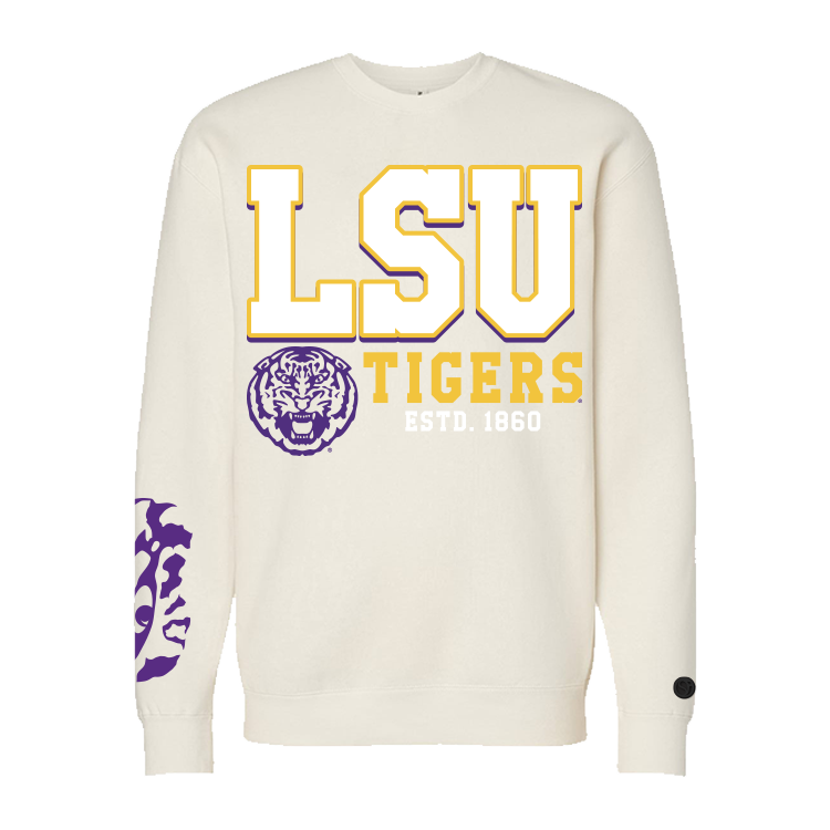 Beige LSU Tigers Crewneck - Official NCAA Licensed Collegiate Apparel
