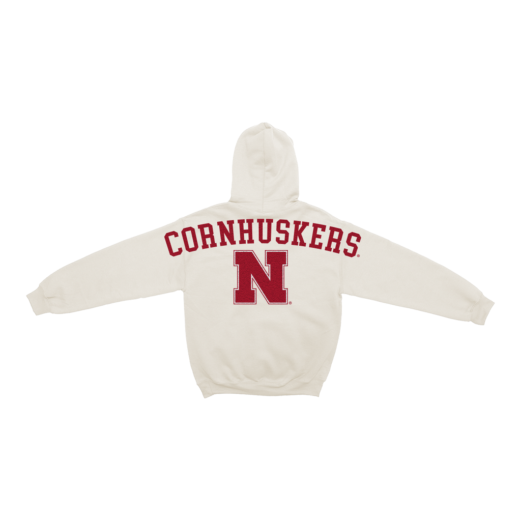 Nebraska Cornhuskers Bone Chenille Pullover Hoodie.