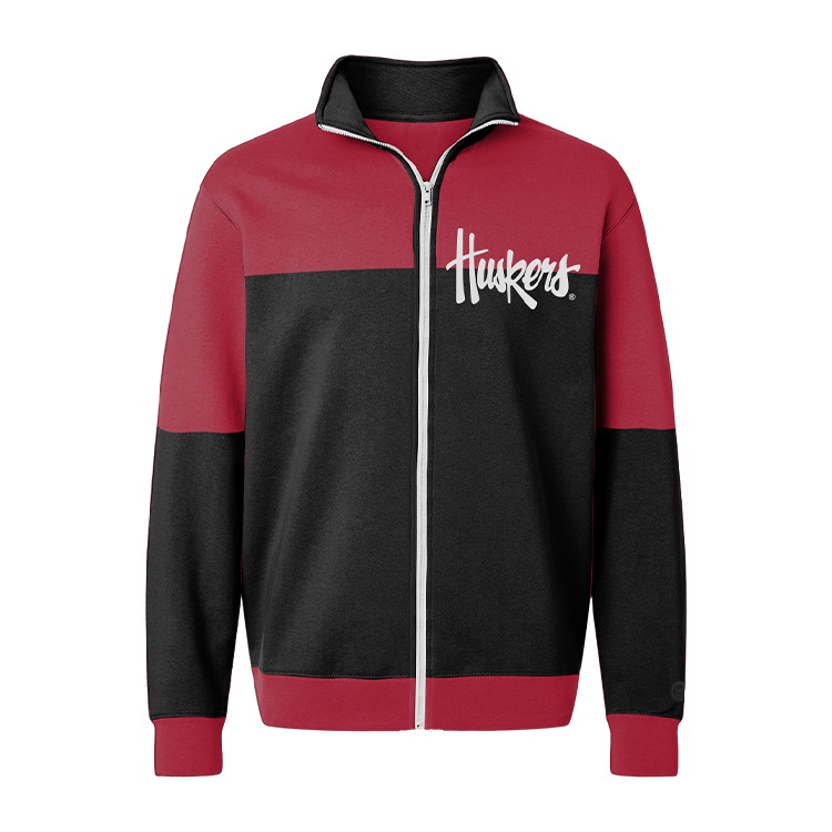 Nebraska Cornhuskers Color Block Full Zip Sweatshirt.